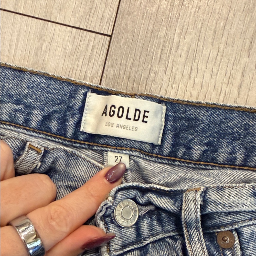 Agolde High Rise 90s Distressed Blue Jeans - Picture 2 of 4